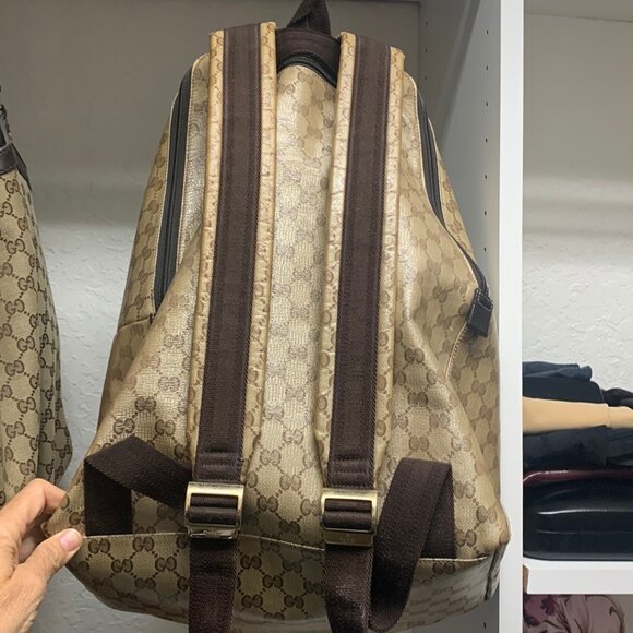 Authentic GG Supreme Monogram Coated Canvas Large Backpack - Tan - Picture 3 of 4